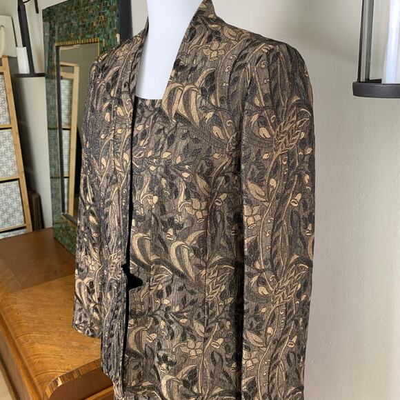 Kasper Size 12 2-Piece Dress Suit w/ Blazer Jacket Floral Jacquard Gold Brown - Picture 8 of 12